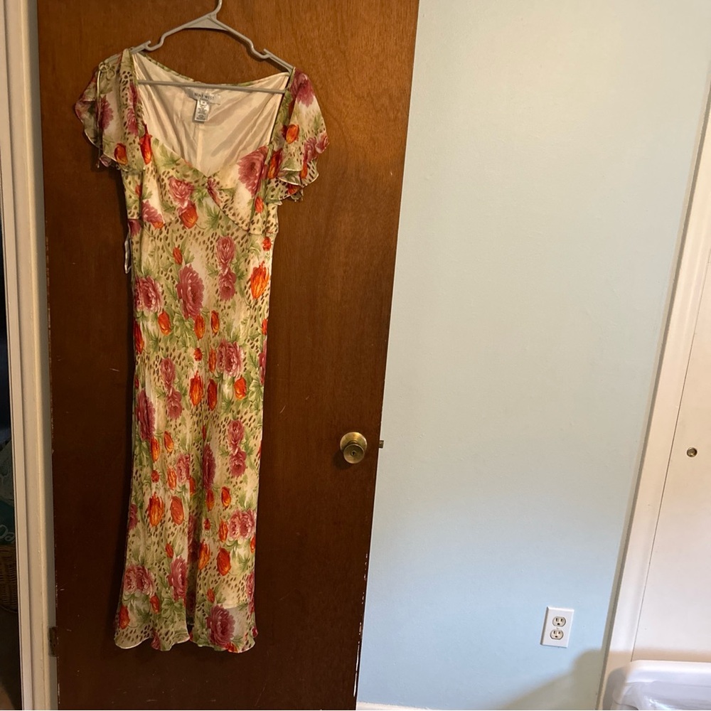 Nine West Orange and Pink Maxi Sundress with Sweetheart Neckline